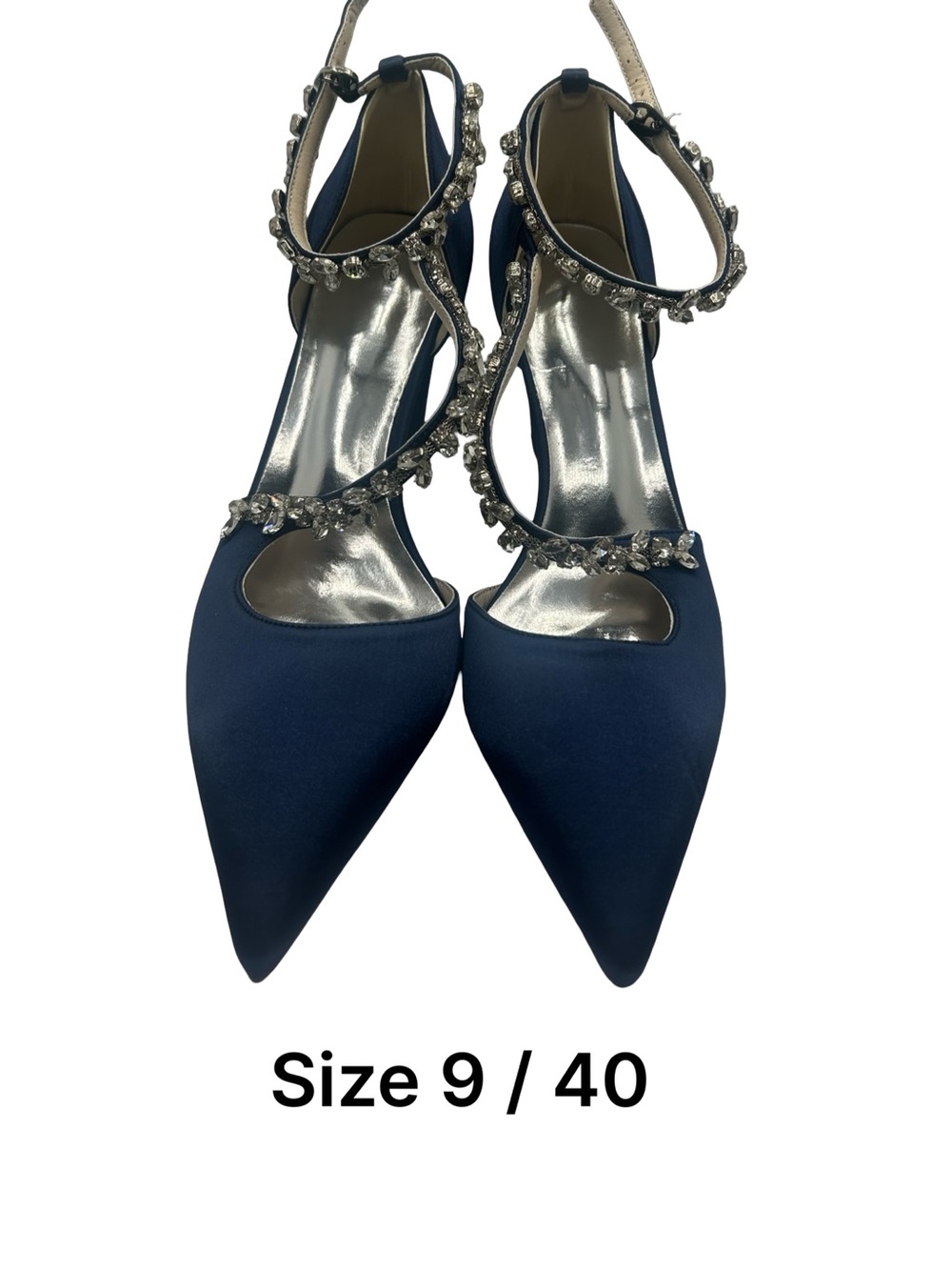 Women's Navy Jeweled Ankle-Strap Pointed Heels - Picture 3 of 5